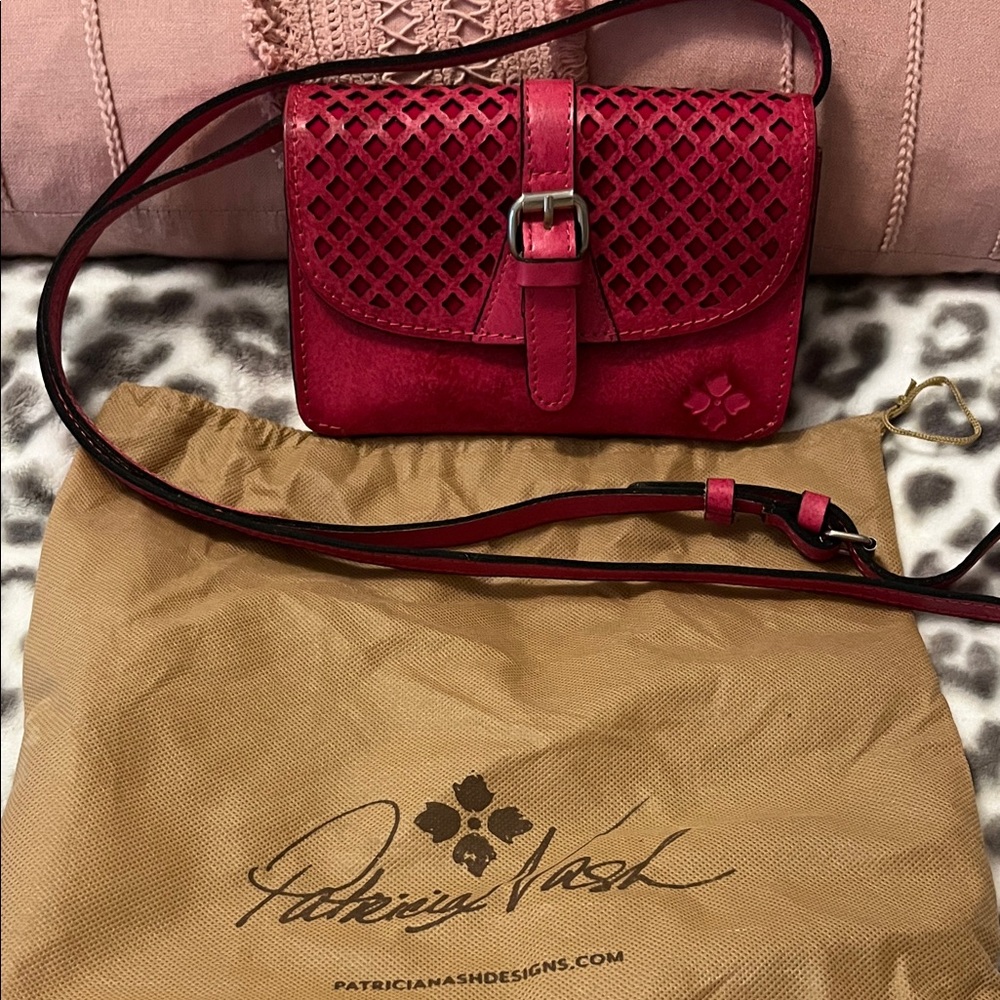 Patricia Nash Red Leather Laser-Cut Crossbody Bag